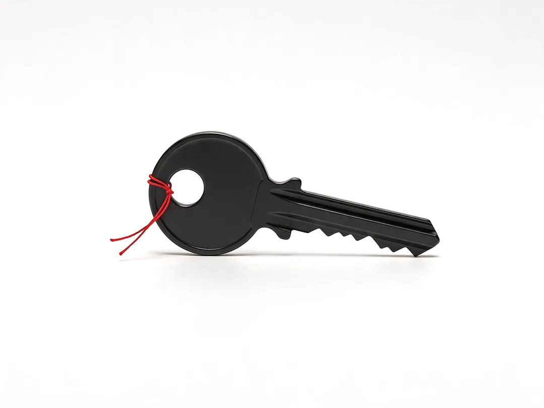 Llave negra con un hilo rojo atado